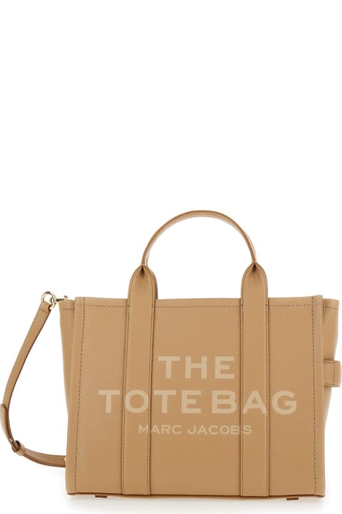 Marc Jacobs Totes for Women Marc Jacobs 'the Medium Tote Bag' Beige Shoulder Bag With Logo In Grainy Leather Woman