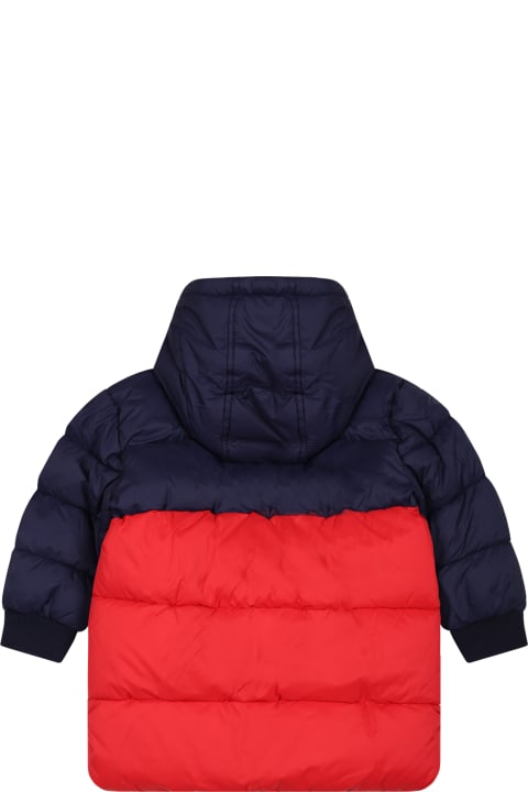 Blue Down Jacket For Baby Boy With Logo