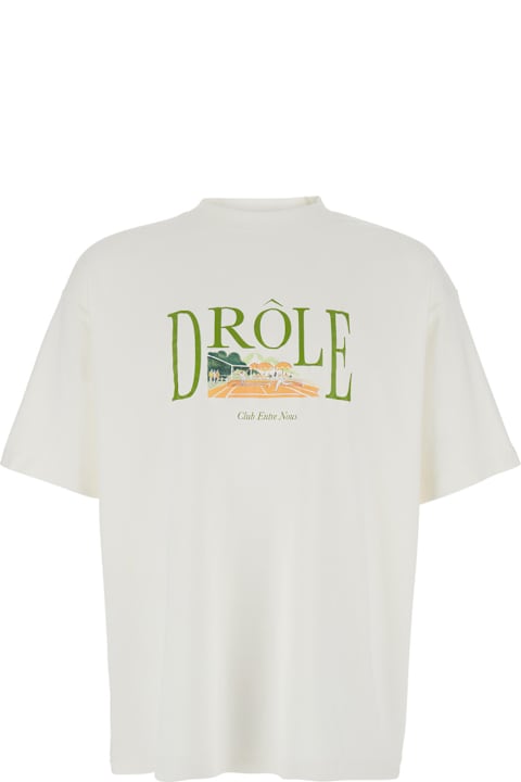 Homeware Drôle de Monsieur 
le T-shirt Tennis Court
 White Crewneck T-shirt With Maxi Print On The Front In Cotton Man