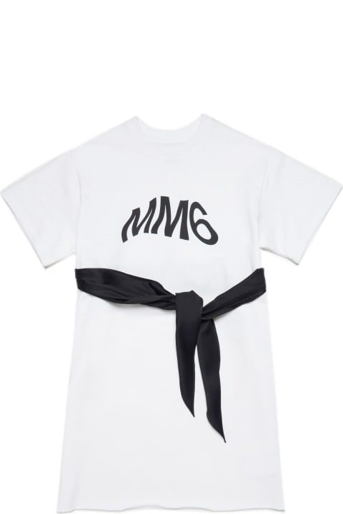 Dresses for Girls MM6 Maison Margiela Mm6d49u Dress Maison Margiela Black And White Cotton Dress With Mm6 Logo