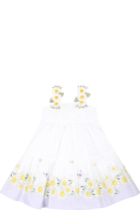 Monnalisa for Kids Monnalisa White Dress For Baby Girl With Daisies