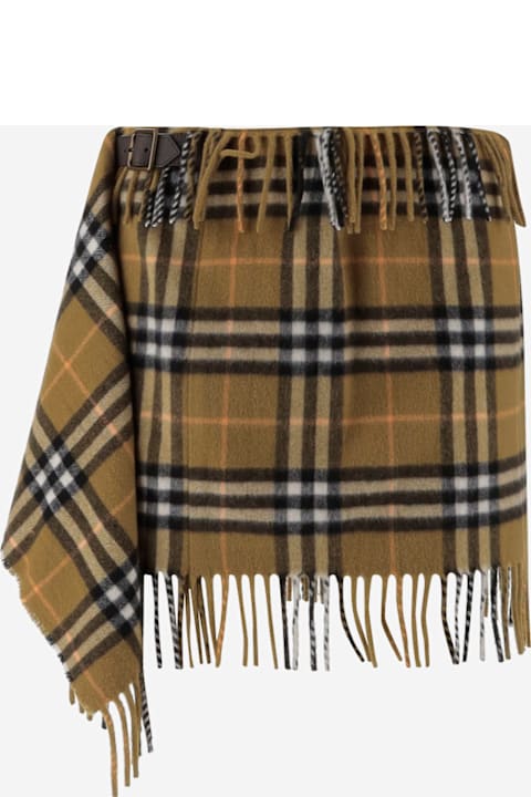 ウィメンズ ウェアのセール Burberry Fringed Check Cashmere Skirt