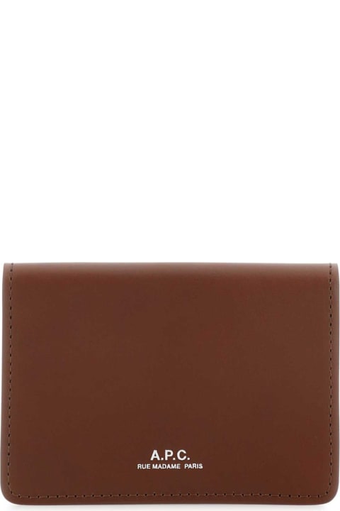Wallets for Men A.P.C. Brown Leather Card Holder