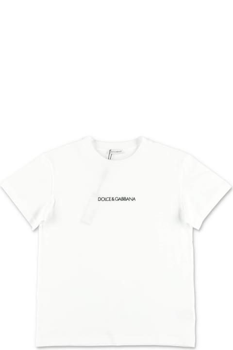 Dolce & Gabbanaのボーイズ Dolce & Gabbana Dolce & Gabbana T-shirt Bianca In Jersey Di Cotone Con Lettering Logo