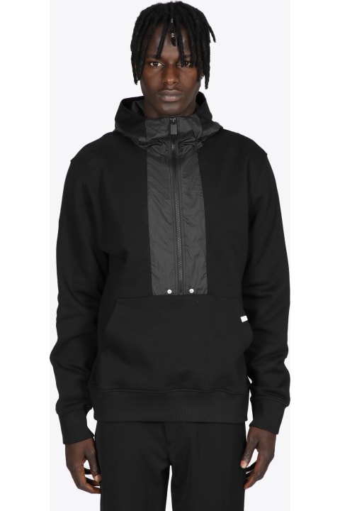 Mixed Zip Hoodie Black cotton and nylon hoodie - Mixed zip hoodie
