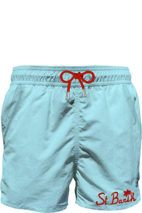 メンズ 水着 MC2 Saint Barth Light-blue Man Swim Shorts With Pocket