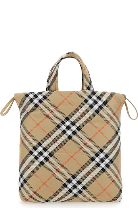 Burberry Accessories & Gifts for Girls Burberry Beige Handbag With All-over Check Motif In Tech Fabric Girl