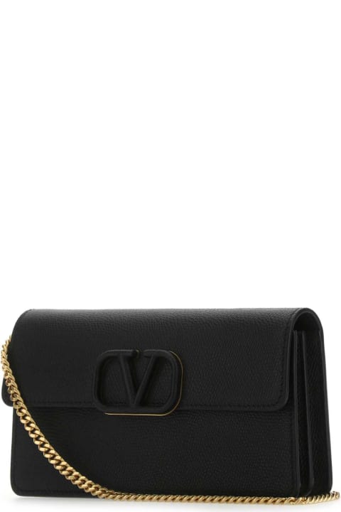 Wallets for Women Valentino Garavani Black Leather Vlogo Clutch