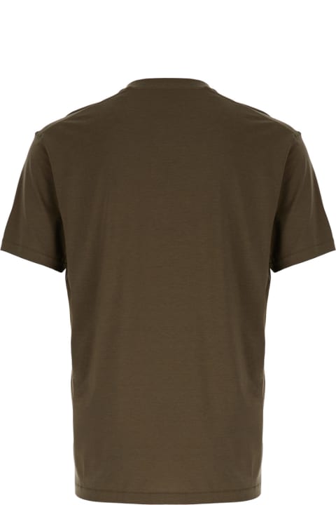 Tom Ford Topwear for Men Tom Ford Military Green Crewneck T-shirt With Tf Embroidery In Lyocell And Cotton Blend Man