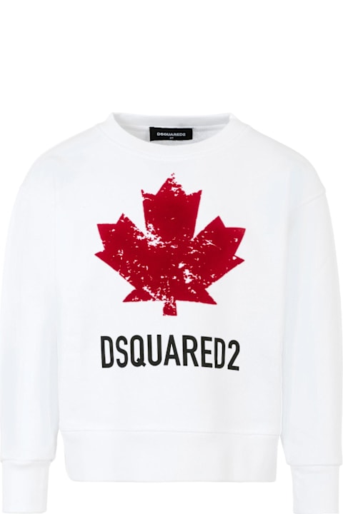 Homeware Dsquared2 White Sweatshirt For Boy With Maple Leaf