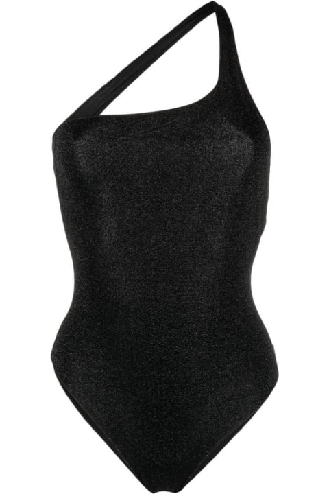 Swimwear for Women Oseree Oséree Woman's One-shoulder Swisuit In Black Recycled Lurex Knit