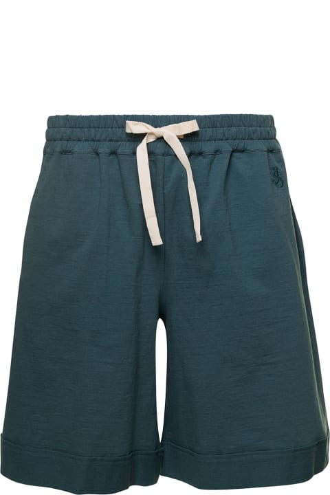 Jil Sander for Men Jil Sander Petrol Green Shorts With Drawstring In Stretch Cotton Man