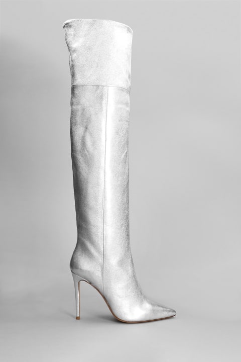 High Heels Boots In Silver Leather