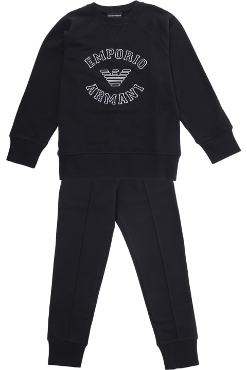 Emporio Armani Jumpsuits for Boys Emporio Armani Black Tracksuit With Logo Lettering Print In Cotton Boy