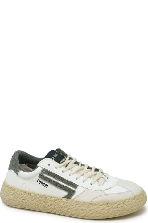 Puraai 1.01 Classic White And Green Vegan Leather Sneakers