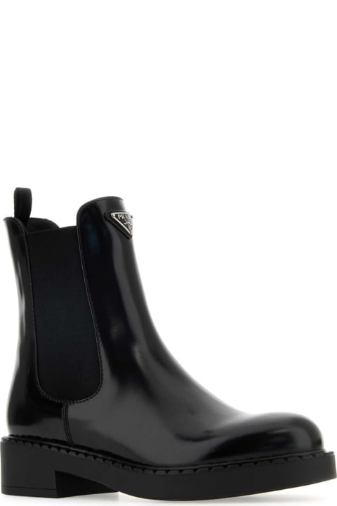 ウィメンズ Pradaのシューズ Prada Black Leather Ankle Boots