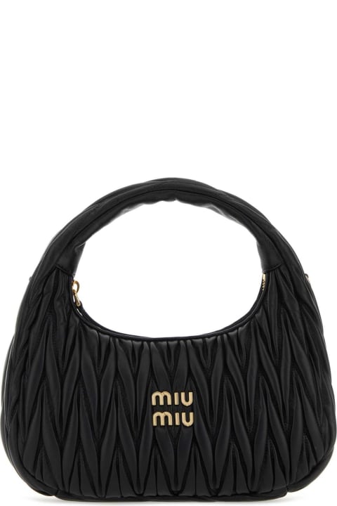 Totes for Women Miu Miu Black Nappa Leather Miu Wander Handbag