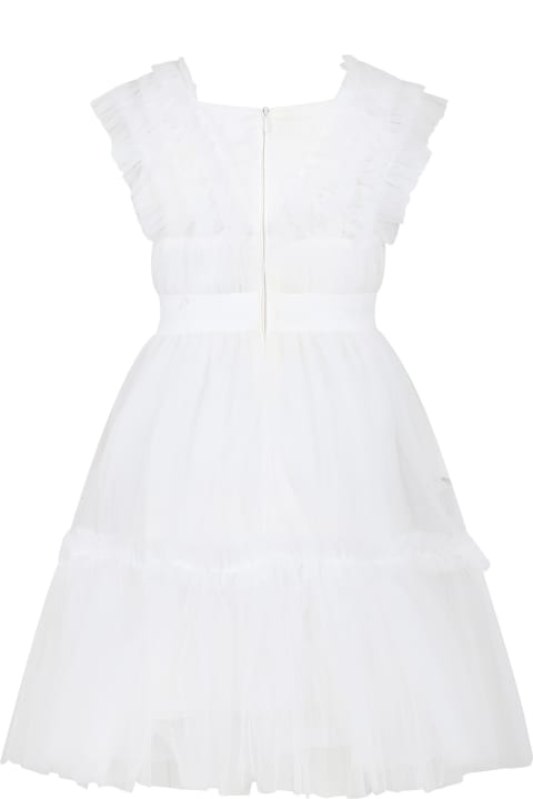 Dresses for Girls Monnalisa Elegant White Dress For Girl With Tulle