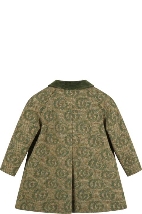 Gucci Green Coat For Baby Girl With Double Gg