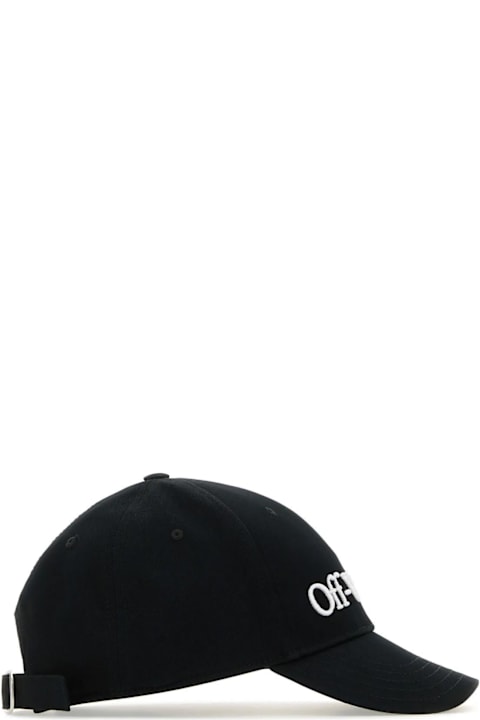 Hats for Men Off-White Black Cotton Baseball Cap