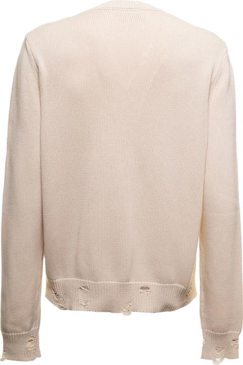 Off White Sweater In Knitted Cotton And Cashmere Blend With Contrasting Jacquard Eyelash Logo To The Chest Amiri Man