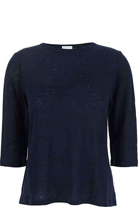 Allude for Men Allude Blue T-shirt With Boat Neckline And Long Sleeves In Linen Woman