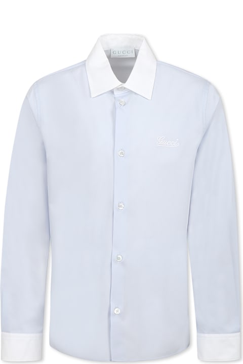 Gucci Shirts for Boys Gucci Light Blue Shirt For Boy With Logo