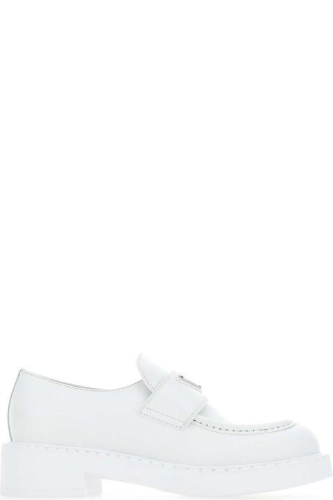 Flat Shoes for Women Prada White Leather Loafers