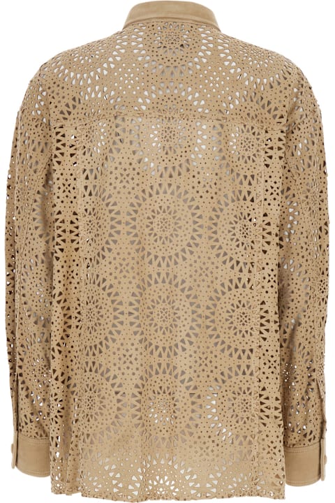 Homeware Eleventy Beige Shirt With Classic Collar And All-over Perforated Motif In Suede Woman