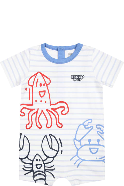 ウィメンズ新着アイテム Kenzo Kids White Romper For Baby Boy With Print And Logo
