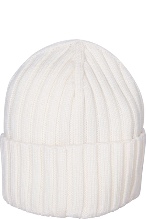 Moncler for Women Moncler White Ribbed Wool Beanie With Logo