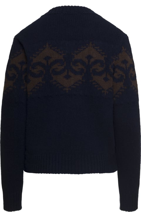 Blue Contrasting Intarsia Knit Sweater In Wool Woman Douuod