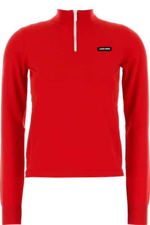 Fleeces & Tracksuits for Women Miu Miu Red Stretch Nylon T-shirt