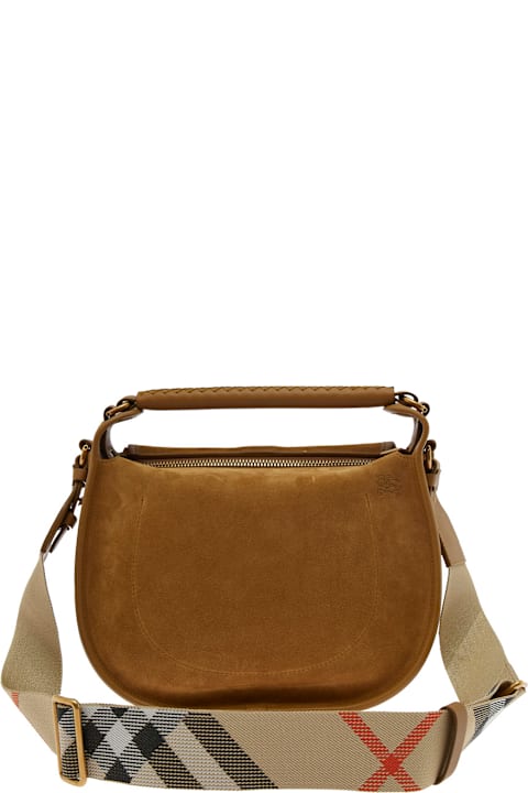 Burberry for Women Burberry 'b Clip' Brown Small Handbag With Clasp Closure And Adjustable Shoulder Strap With Check Motif In Suede Woman