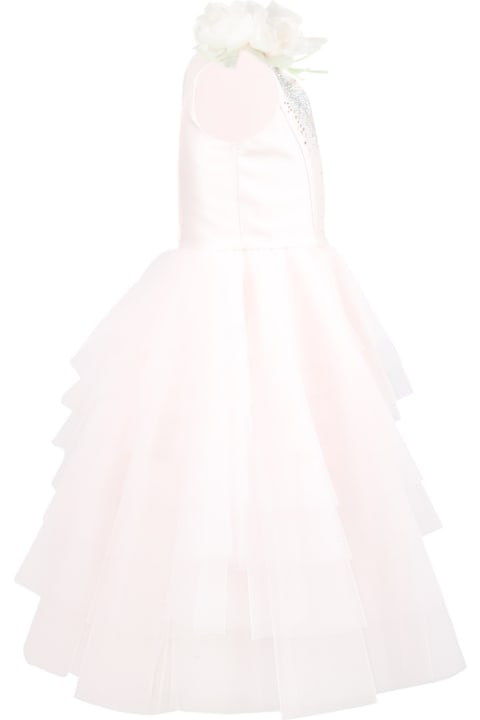 Monnalisa Dresses for Girls Monnalisa Pink Dress For Girl With Rhinestones And Flowers