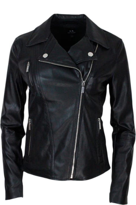 Faux Leather Biker Jacket With Zip Fastening