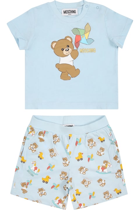 Moschino for Kids Moschino Light Blue Set For Baby Boy With Teddy Bear And Pinwheel