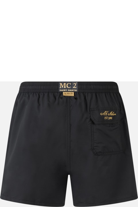 Homeware MC2 Saint Barth Black Classic Light Swim Shorts Patmos With Milan 125 Embroidery | Ac Milan 125 Special Edition