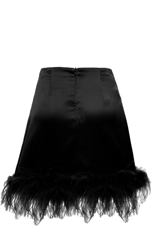 Black Feathers Trim Mini Skirt In Silk Woman Verguenza
