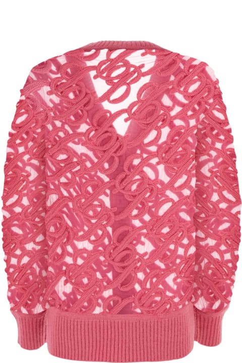 Blumarine Sweaters for Women Blumarine Fuchsia Knit And Mesh Oversize Cardigan