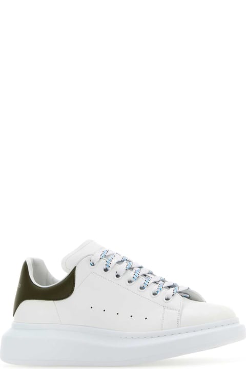 Shoes for Men Alexander McQueen White Leather Sneakers With Army Green Leather Heel