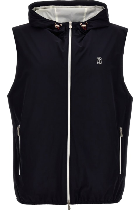 Coats & Jackets for Men Brunello Cucinelli Logo Embroidery Hooded Vest