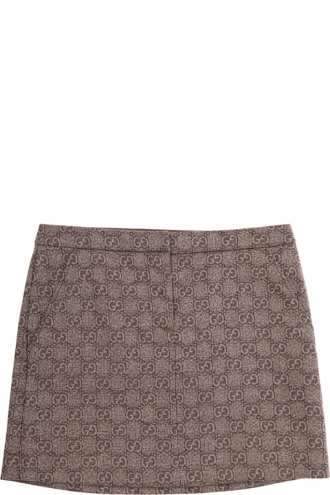 Bottoms for Girls Gucci Beige Miniskirt With Gg Motif In Wool Girl