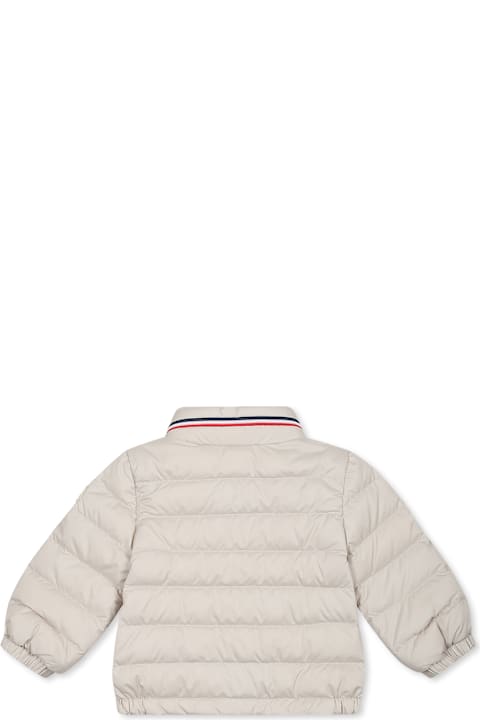 Topwear for Baby Boys Moncler Ivory Down Jacket For Baby Boy With Logo