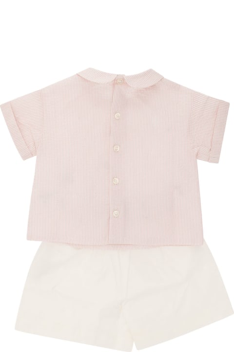 ベビーガールズ ボディスーツ＆セットアップ Il Gufo Pink And White Shirt And Shorts Suit In Stretch Cotton Girl