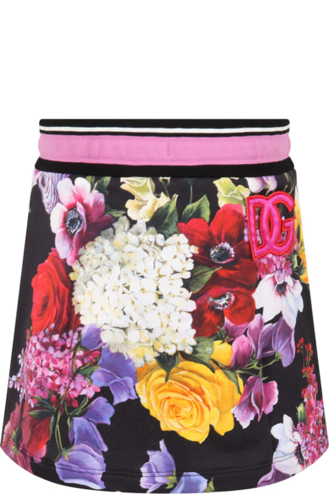 Black Skirt For Girl With Flower And Logo