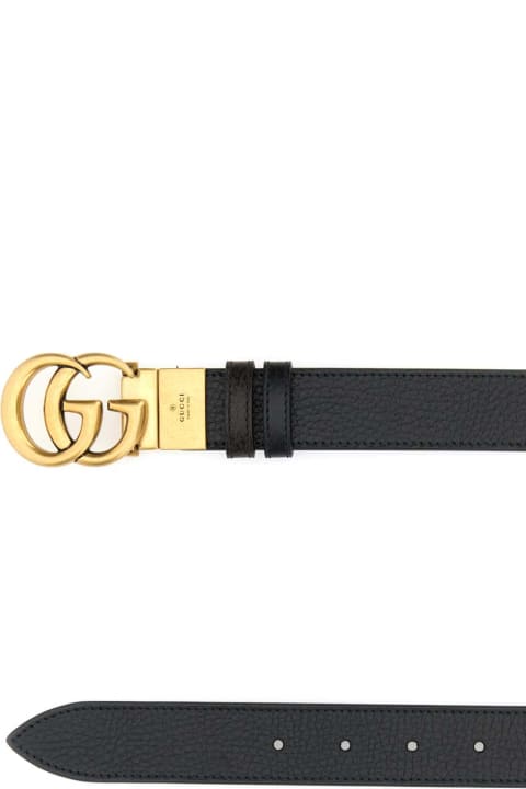 Belts for Men Gucci Black Leather Gg Marmont Reversible Belt