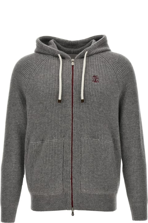 Sweaters for Men Brunello Cucinelli Logo Embroidered Hooded Cardigan