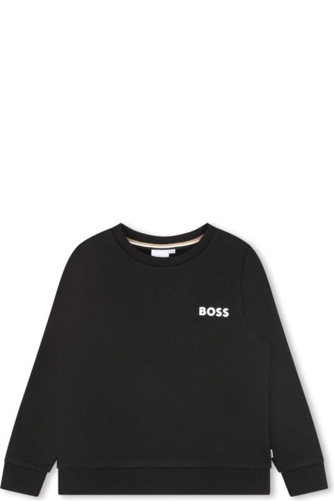 Sweaters & Sweatshirts for Boys Hugo Boss Hugo Boss Felpa Nero In Misto Cotone Bambino
