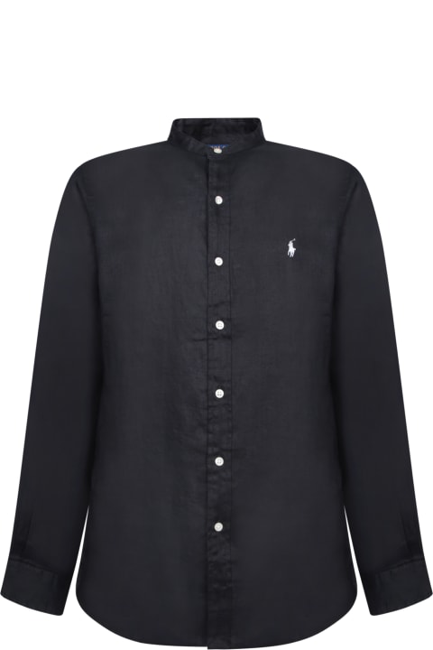 Fashion for Men Polo Ralph Lauren Black Linen Mandarin Collar Shirt Polo Ralph Lauren